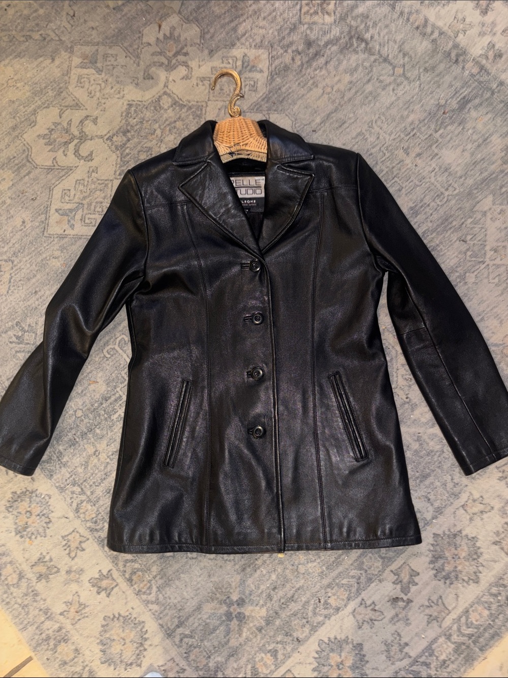 Pelle Studio Wilson’s Classic Leather Black Jacket Coat Button Front Sz Medium